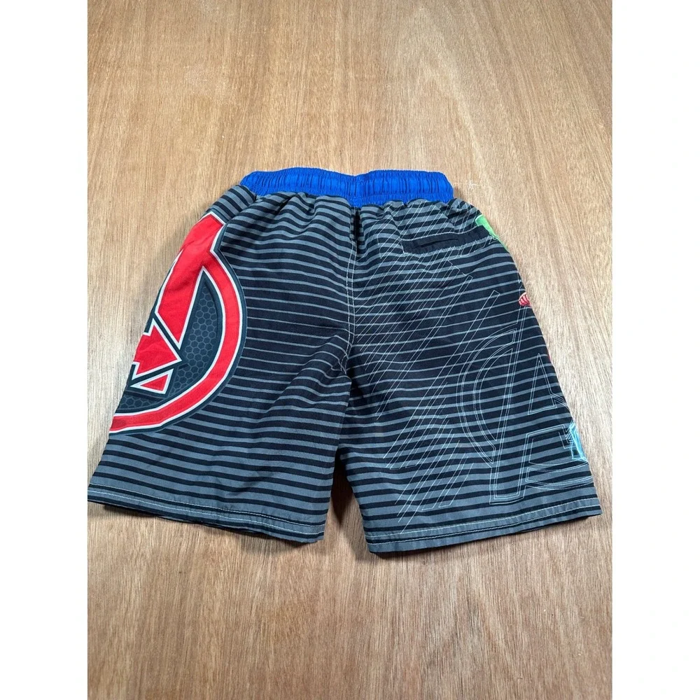 Marvel Swim Trunks Kids Size 5/6 Black Avengers Graphic Board Shorts Striped